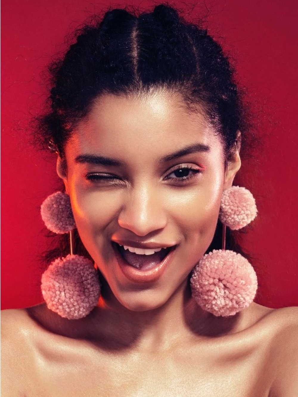 NEW Tuleste Factory Pink Yarn Double Pom Pom Earring Boho Free People